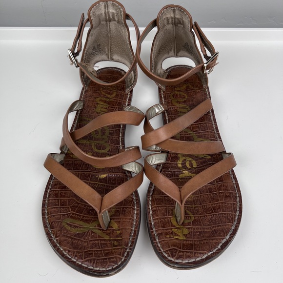 Sam Edelman Shoes - Sam Edelman Tan Flat Sandals with Crisscross and Ankle Straps Size 8.5